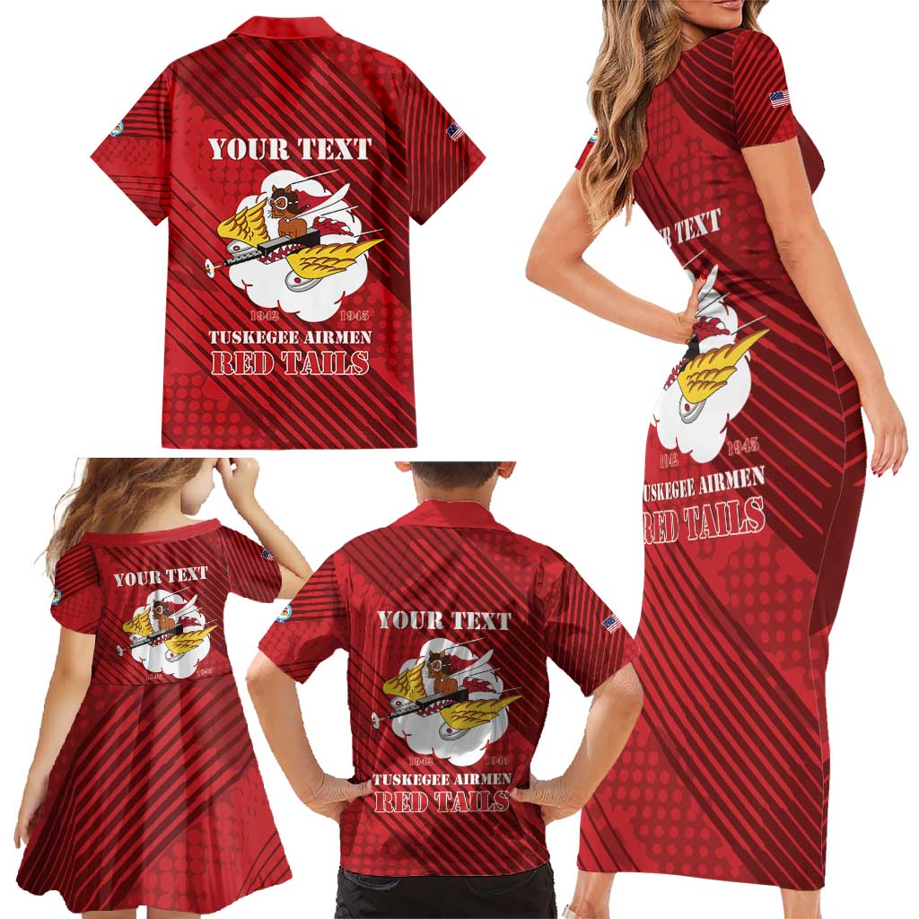 Personalized Tuskegee Airmen Red Tails Family Matching Short Sleeve Bodycon Dress and Hawaiian Shirt 301st Fighter Squadron - Red - Wonder Print Shop