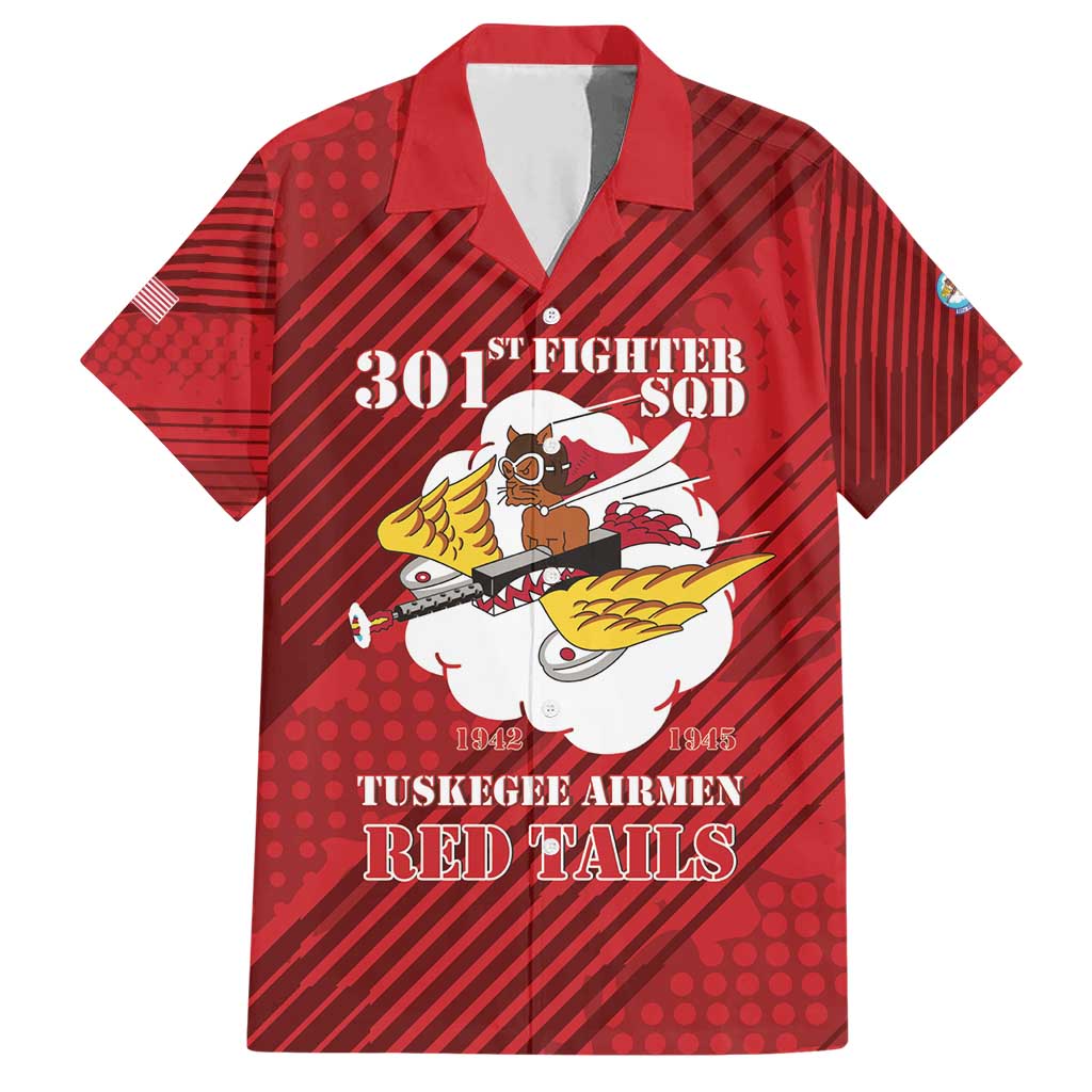 Personalized Tuskegee Airmen Red Tails Family Matching Short Sleeve Bodycon Dress and Hawaiian Shirt 301st Fighter Squadron - Red - Wonder Print Shop