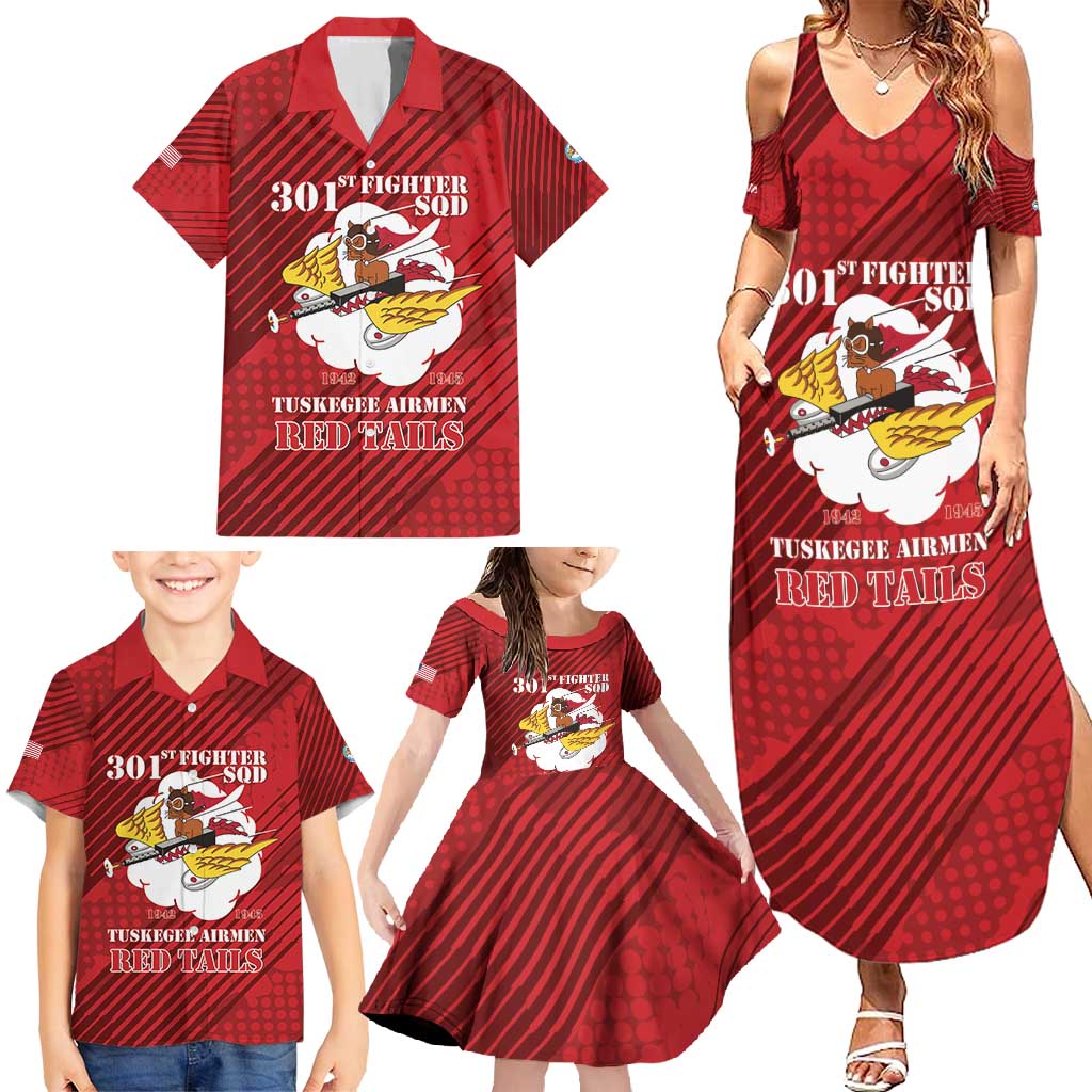Personalized Tuskegee Airmen Red Tails Family Matching Summer Maxi Dress and Hawaiian Shirt 301st Fighter Squadron - Red - Wonder Print Shop