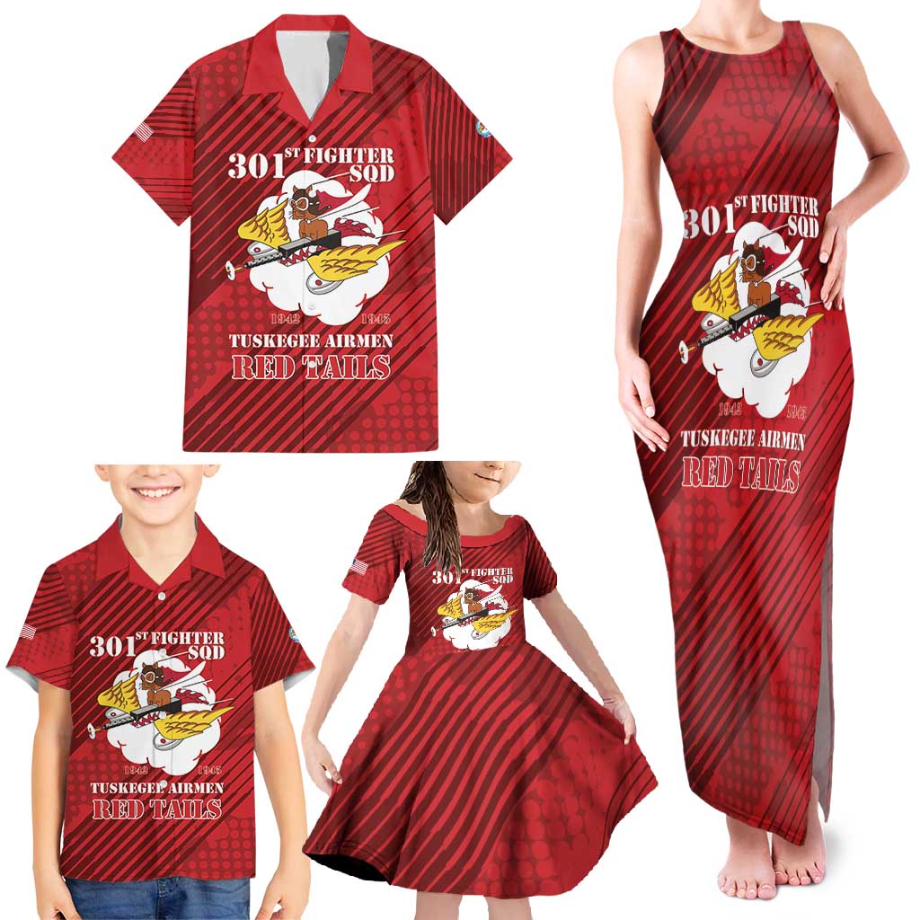 Personalized Tuskegee Airmen Red Tails Family Matching Tank Maxi Dress and Hawaiian Shirt 301st Fighter Squadron - Red - Wonder Print Shop