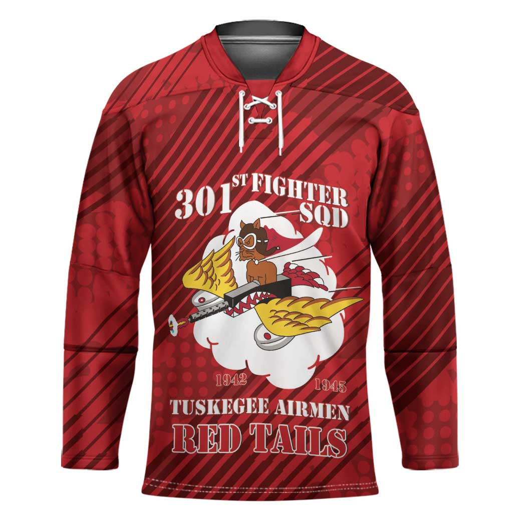 Personalized Tuskegee Airmen Red Tails Hockey Jersey 301st Fighter Squadron - Red - Wonder Print Shop