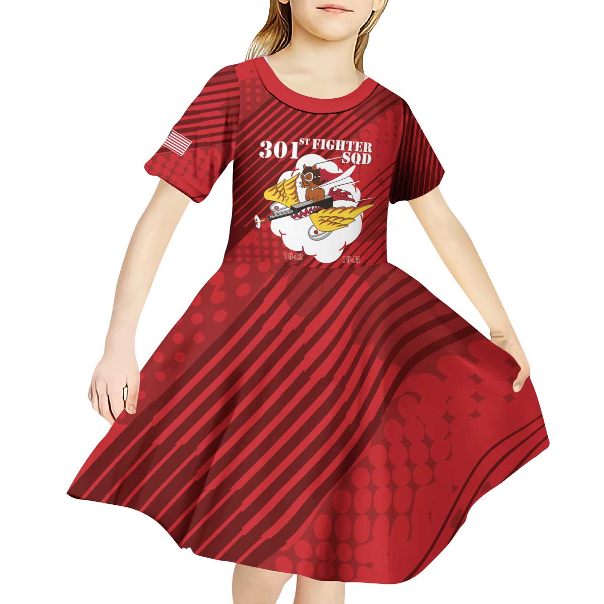 Personalized Tuskegee Airmen Red Tails Kid Short Sleeve Dress 301st Fighter Squadron - Red - Wonder Print Shop