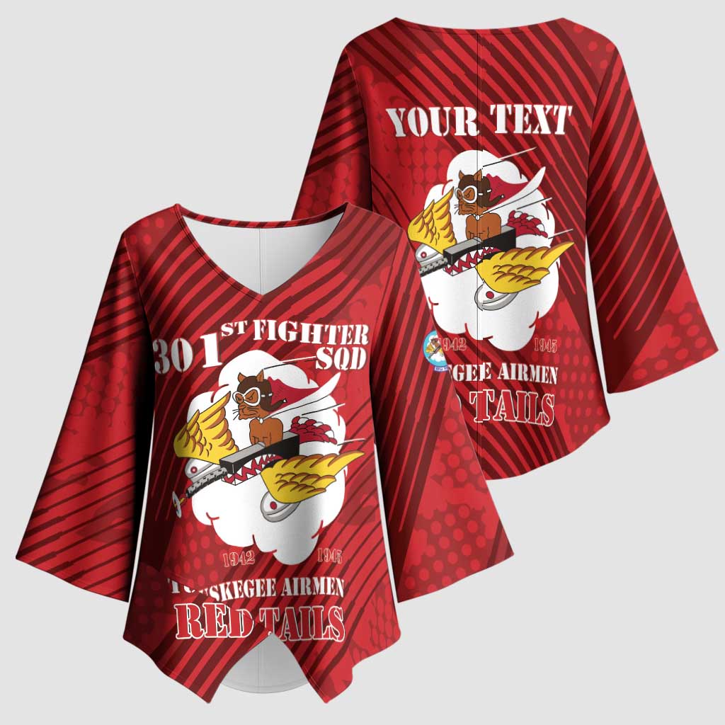 Personalized Tuskegee Airmen Red Tails Kimono Sleeve Blouse 301st Fighter Squadron - Red - Wonder Print Shop