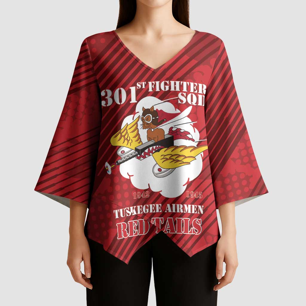 Personalized Tuskegee Airmen Red Tails Kimono Sleeve Blouse 301st Fighter Squadron - Red - Wonder Print Shop