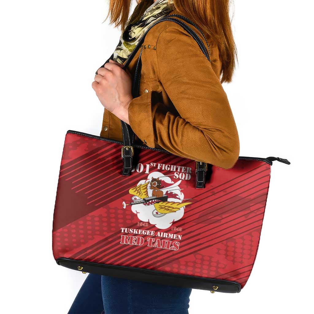 Tuskegee Airmen Red Tails Leather Tote Bag 301st Fighter Squadron - Red - Wonder Print Shop