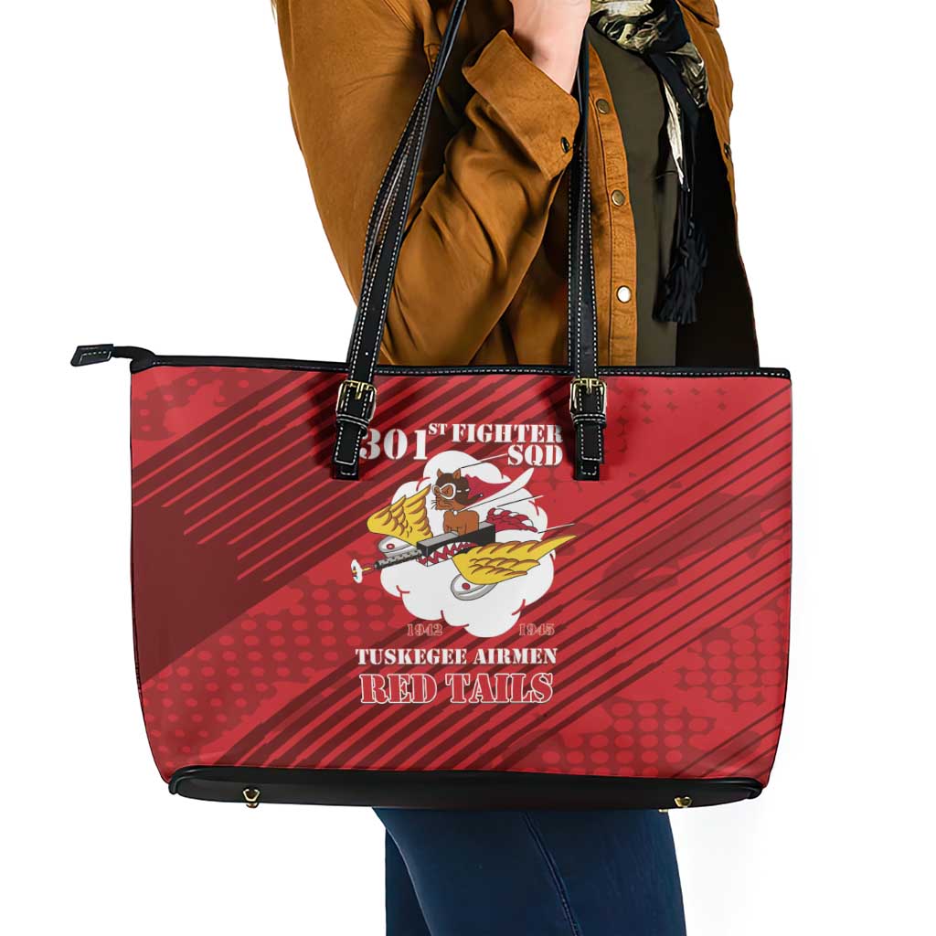 Tuskegee Airmen Red Tails Leather Tote Bag 301st Fighter Squadron - Red - Wonder Print Shop