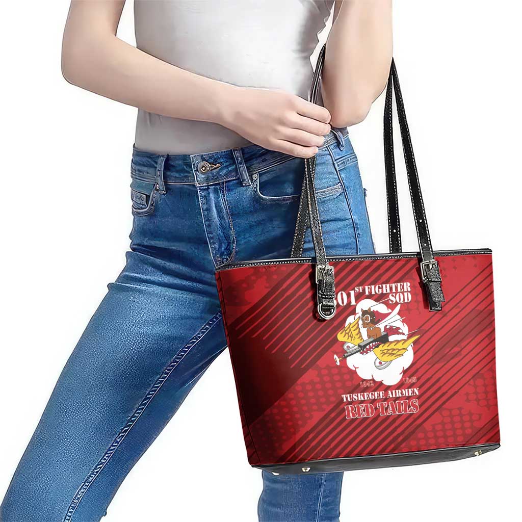 Tuskegee Airmen Red Tails Leather Tote Bag 301st Fighter Squadron - Red - Wonder Print Shop