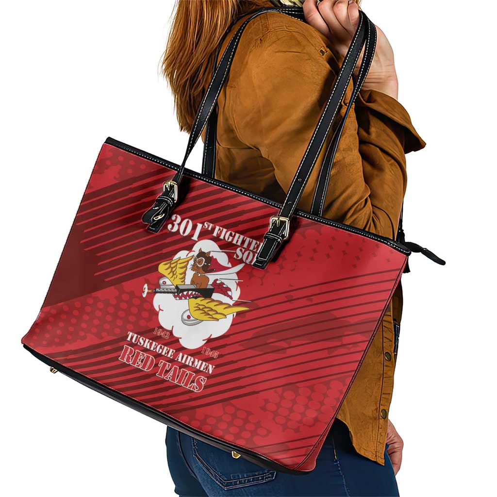 Tuskegee Airmen Red Tails Leather Tote Bag 301st Fighter Squadron - Red - Wonder Print Shop