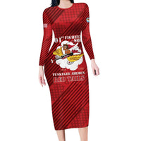 Personalized Tuskegee Airmen Red Tails Long Sleeve Bodycon Dress 301st Fighter Squadron - Red - Wonder Print Shop