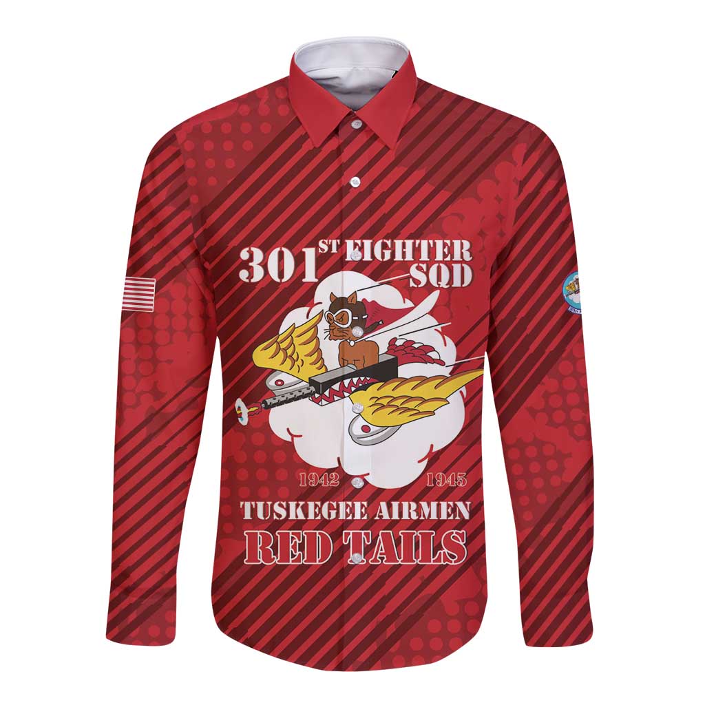 Personalized Tuskegee Airmen Red Tails Long Sleeve Button Shirt 301st Fighter Squadron - Red - Wonder Print Shop