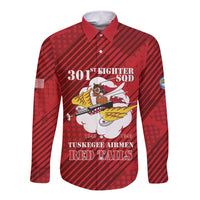 Personalized Tuskegee Airmen Red Tails Long Sleeve Button Shirt 301st Fighter Squadron - Red - Wonder Print Shop