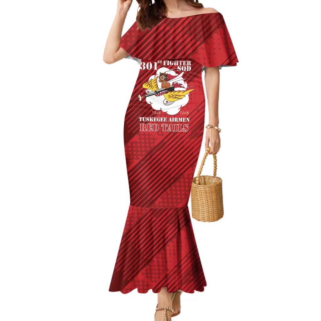 Personalized Tuskegee Airmen Red Tails Mermaid Dress 301st Fighter Squadron - Red - Wonder Print Shop