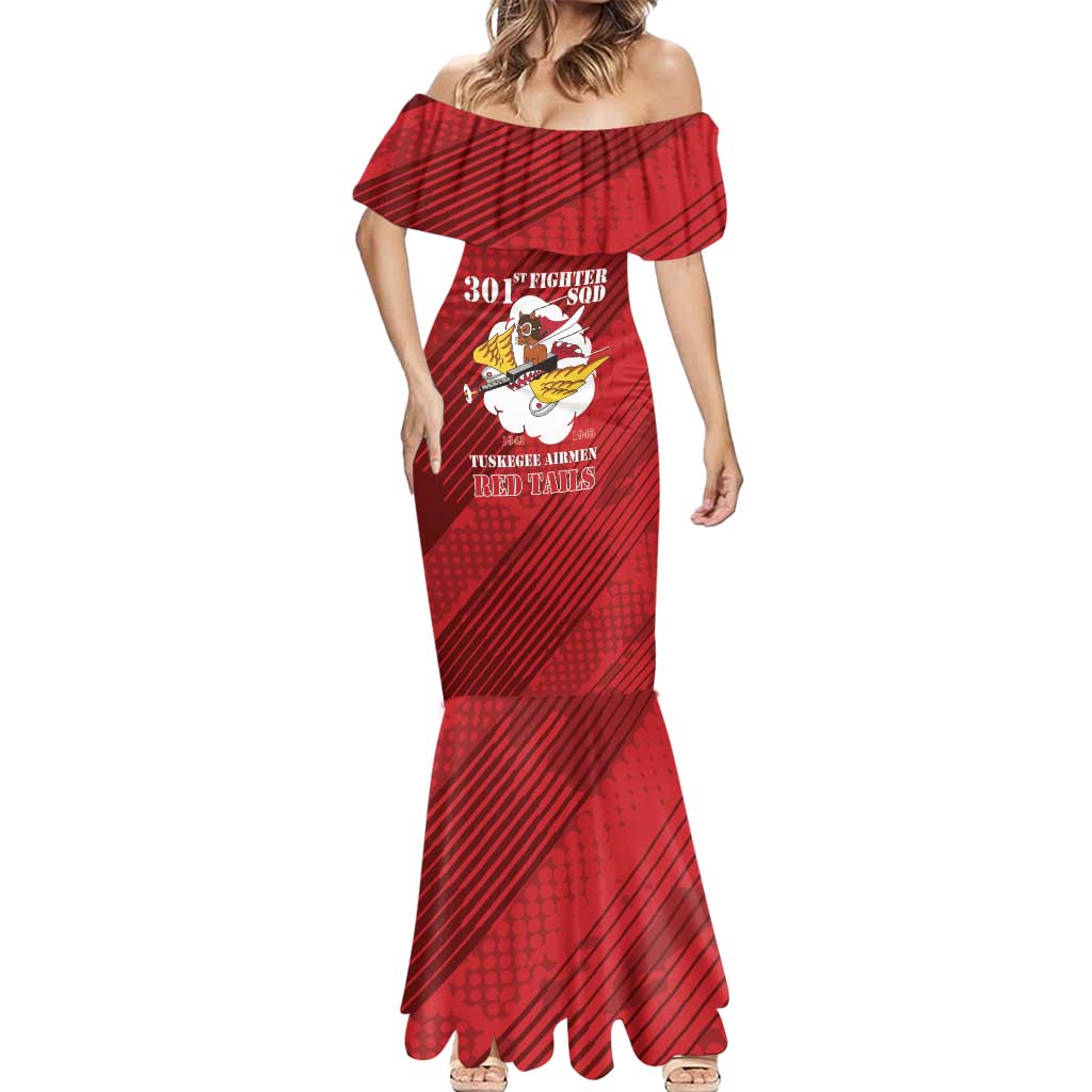Personalized Tuskegee Airmen Red Tails Mermaid Dress 301st Fighter Squadron - Red - Wonder Print Shop