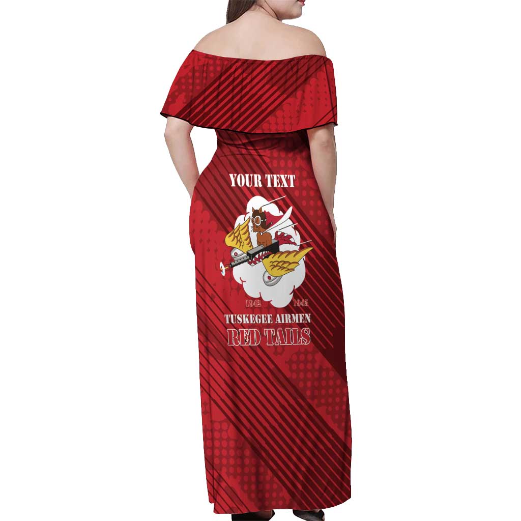 Personalized Tuskegee Airmen Red Tails Off Shoulder Maxi Dress 301st Fighter Squadron - Red - Wonder Print Shop