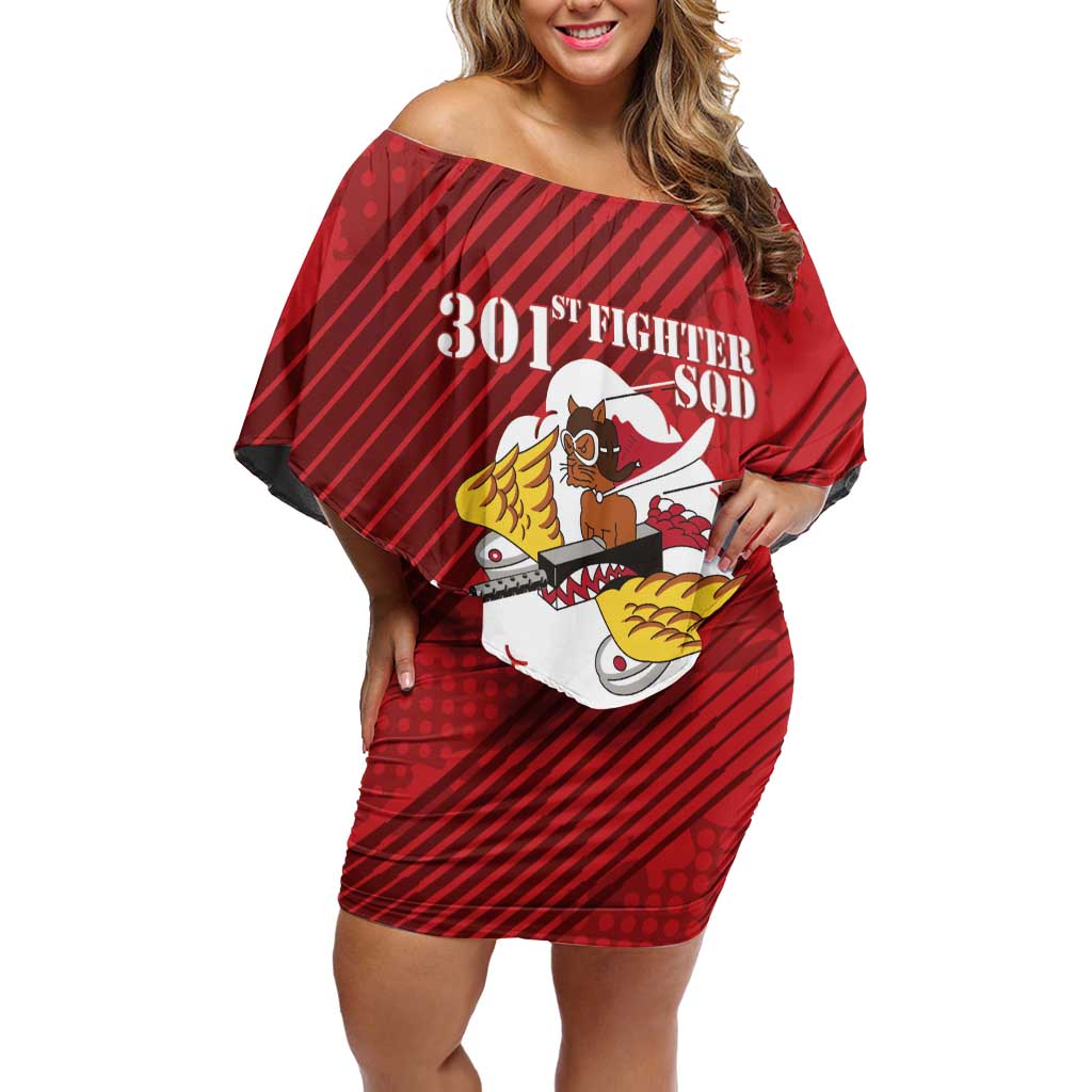 Personalized Tuskegee Airmen Red Tails Off Shoulder Short Dress 301st Fighter Squadron - Red - Wonder Print Shop