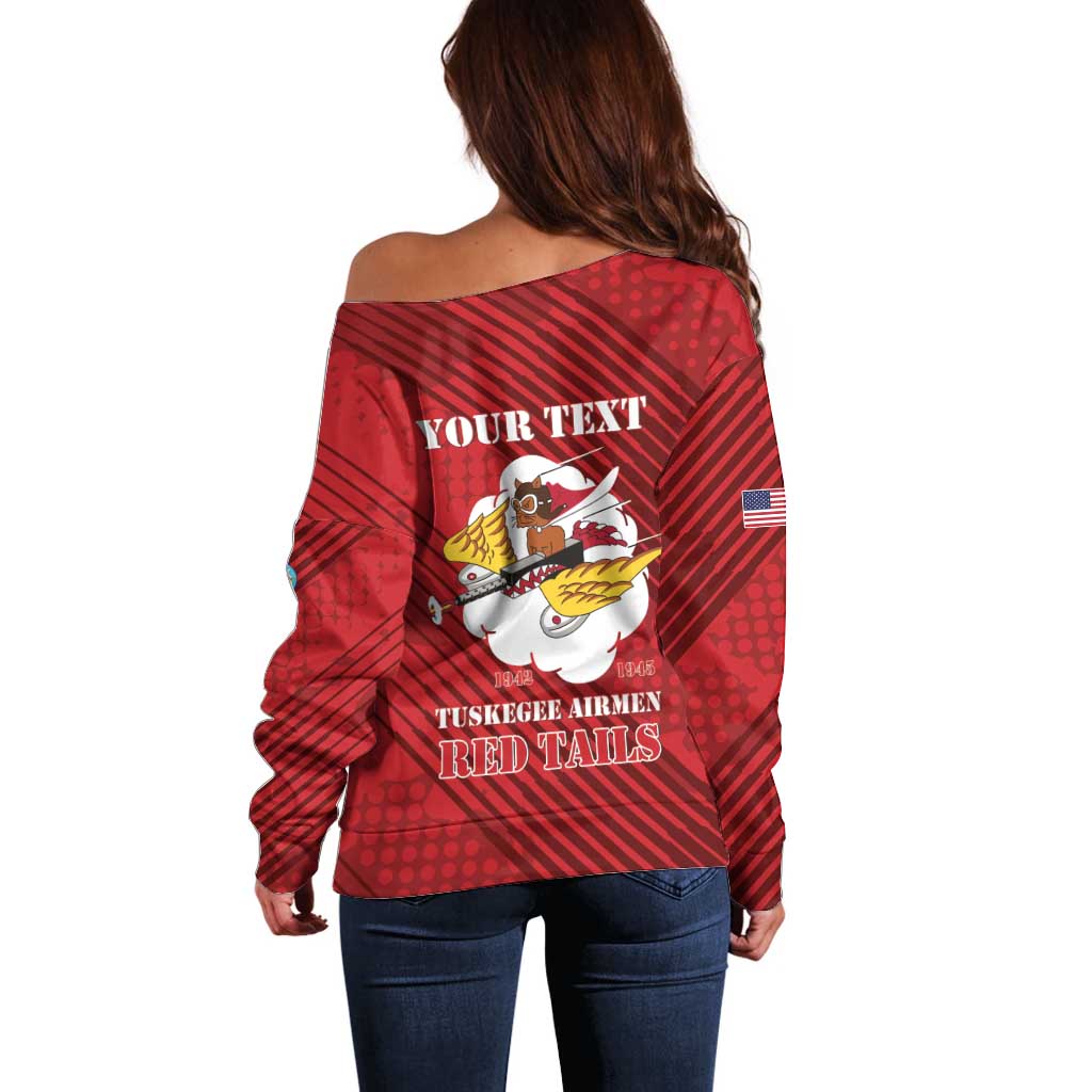 Personalized Tuskegee Airmen Red Tails Off Shoulder Sweater 301st Fighter Squadron - Red - Wonder Print Shop