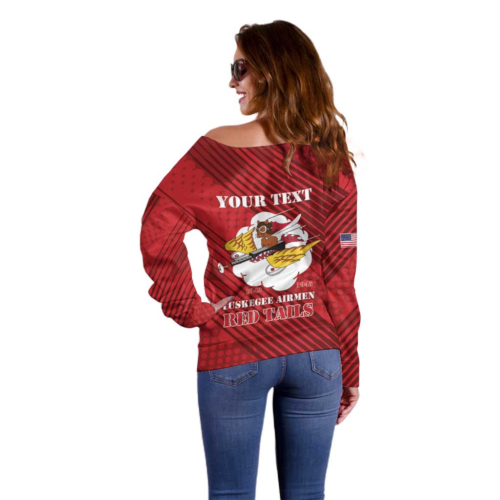 Personalized Tuskegee Airmen Red Tails Off Shoulder Sweater 301st Fighter Squadron - Red - Wonder Print Shop
