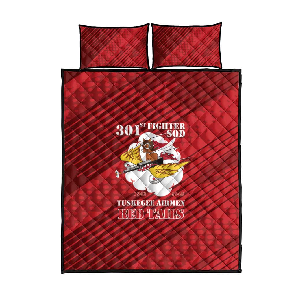 Tuskegee Airmen Red Tails Quilt Bed Set 301st Fighter Squadron - Red - Wonder Print Shop