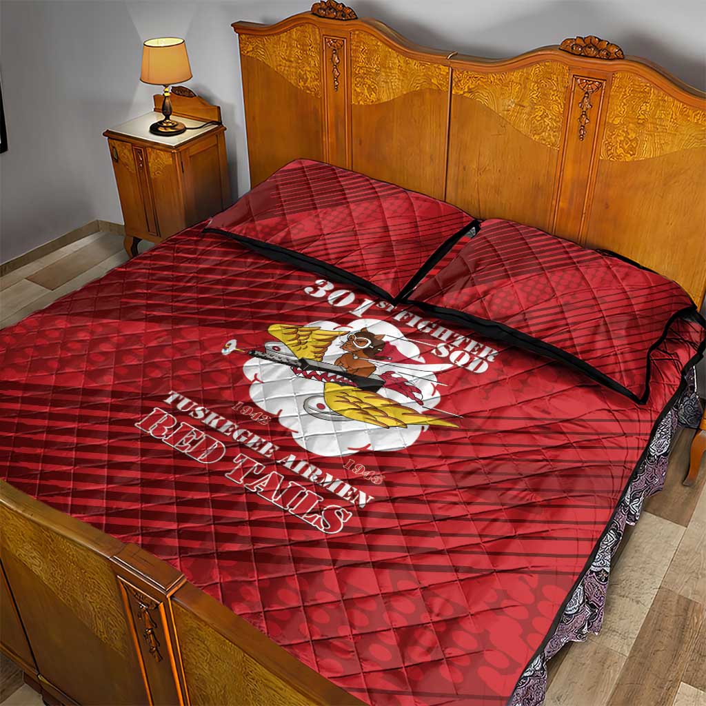 Tuskegee Airmen Red Tails Quilt Bed Set 301st Fighter Squadron - Red - Wonder Print Shop