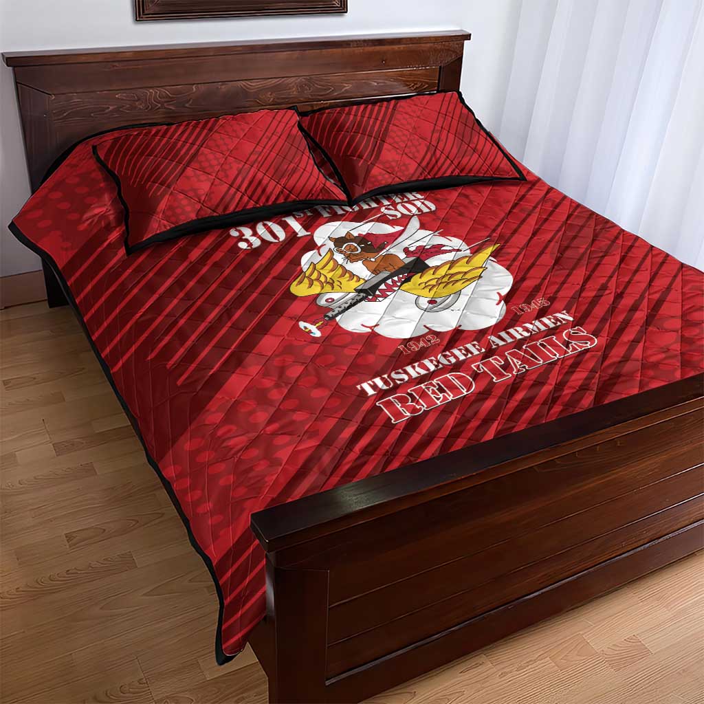 Tuskegee Airmen Red Tails Quilt Bed Set 301st Fighter Squadron - Red - Wonder Print Shop