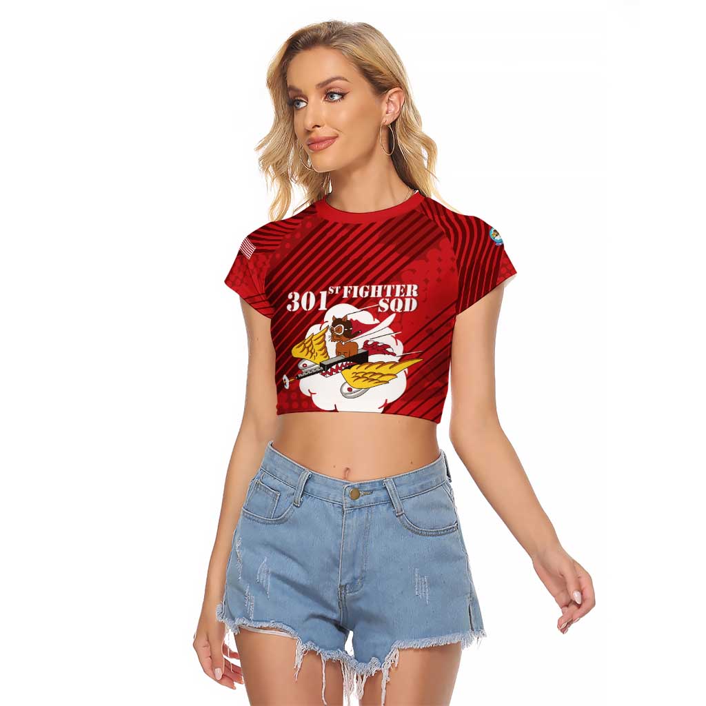 Personalized Tuskegee Airmen Red Tails Raglan Cropped T Shirt 301st Fighter Squadron - Red - Wonder Print Shop