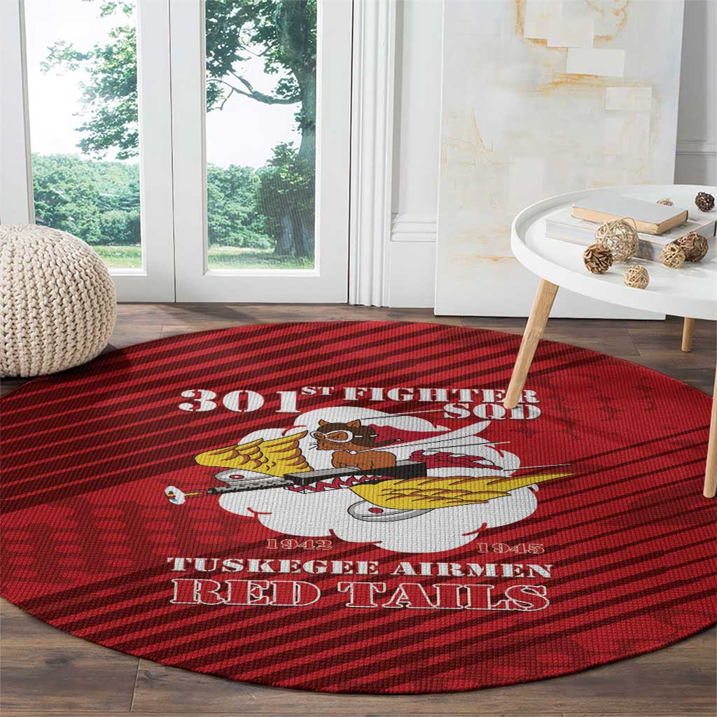 Tuskegee Airmen Red Tails Round Carpet 301st Fighter Squadron - Red - Wonder Print Shop