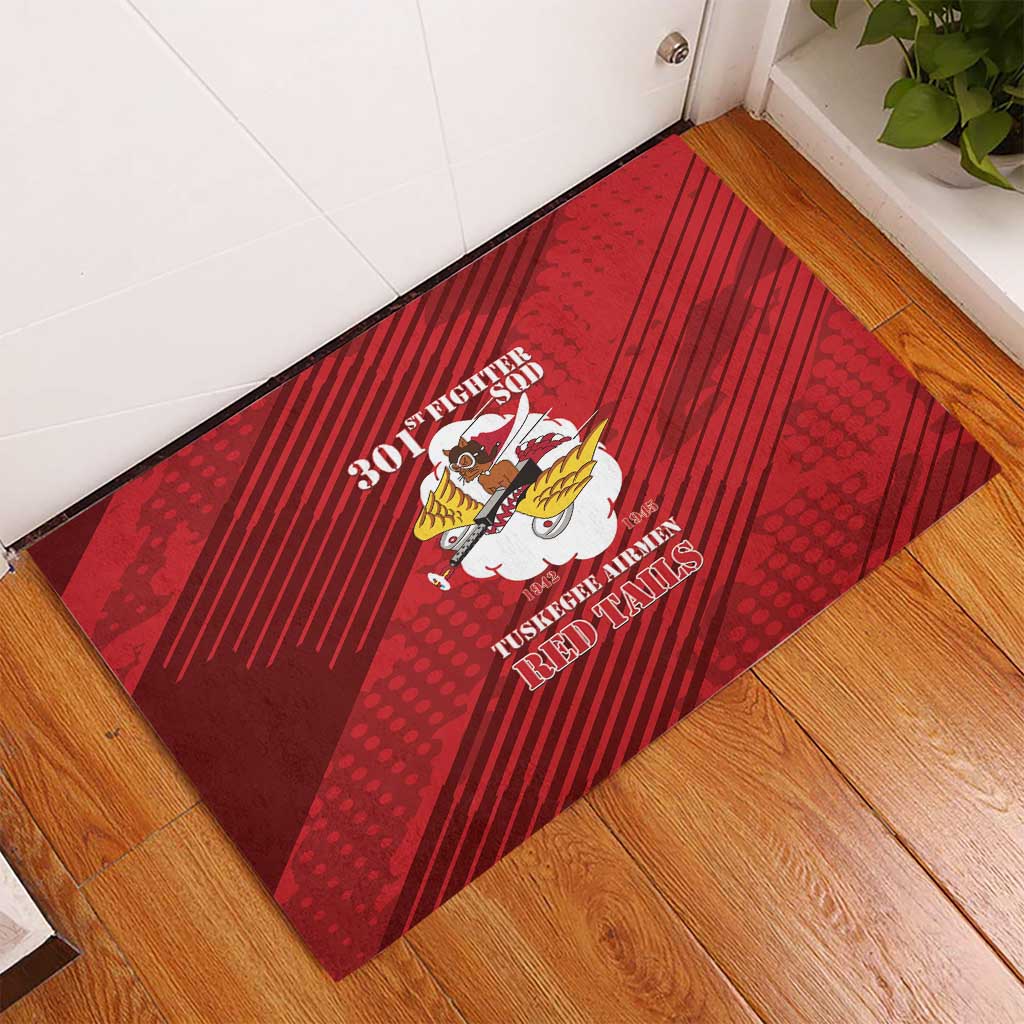 Tuskegee Airmen Red Tails Rubber Doormat 301st Fighter Squadron - Red - Wonder Print Shop