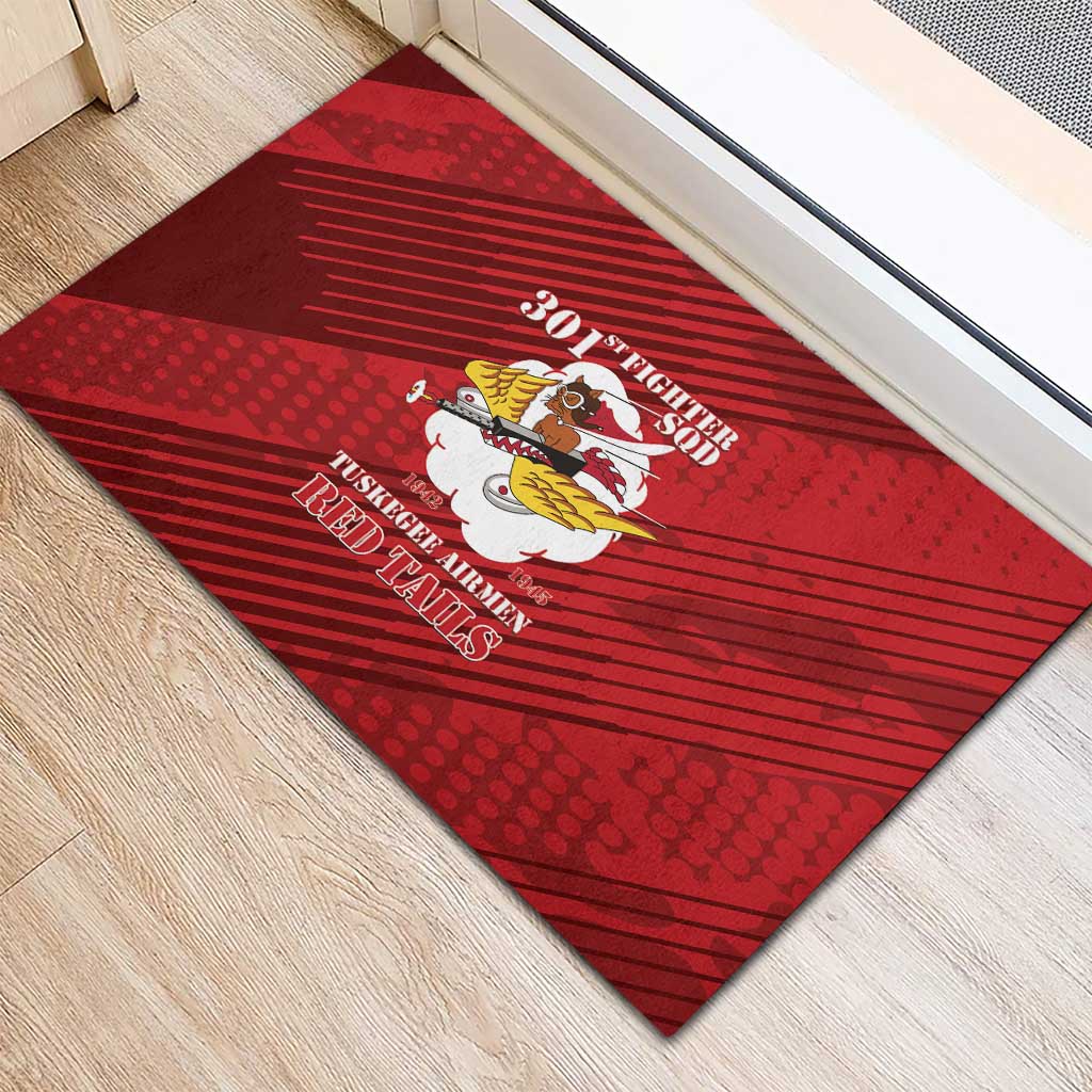 Tuskegee Airmen Red Tails Rubber Doormat 301st Fighter Squadron - Red - Wonder Print Shop