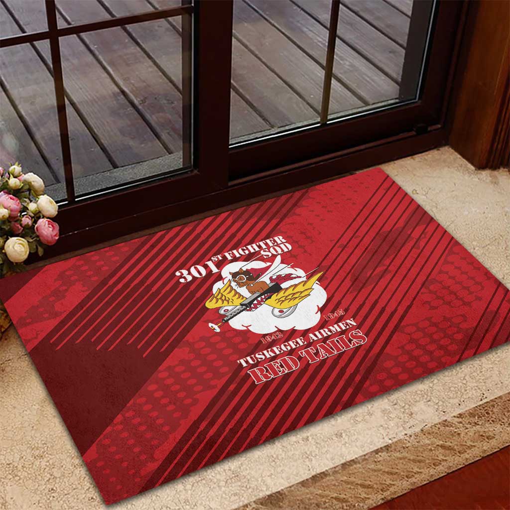 Tuskegee Airmen Red Tails Rubber Doormat 301st Fighter Squadron - Red - Wonder Print Shop