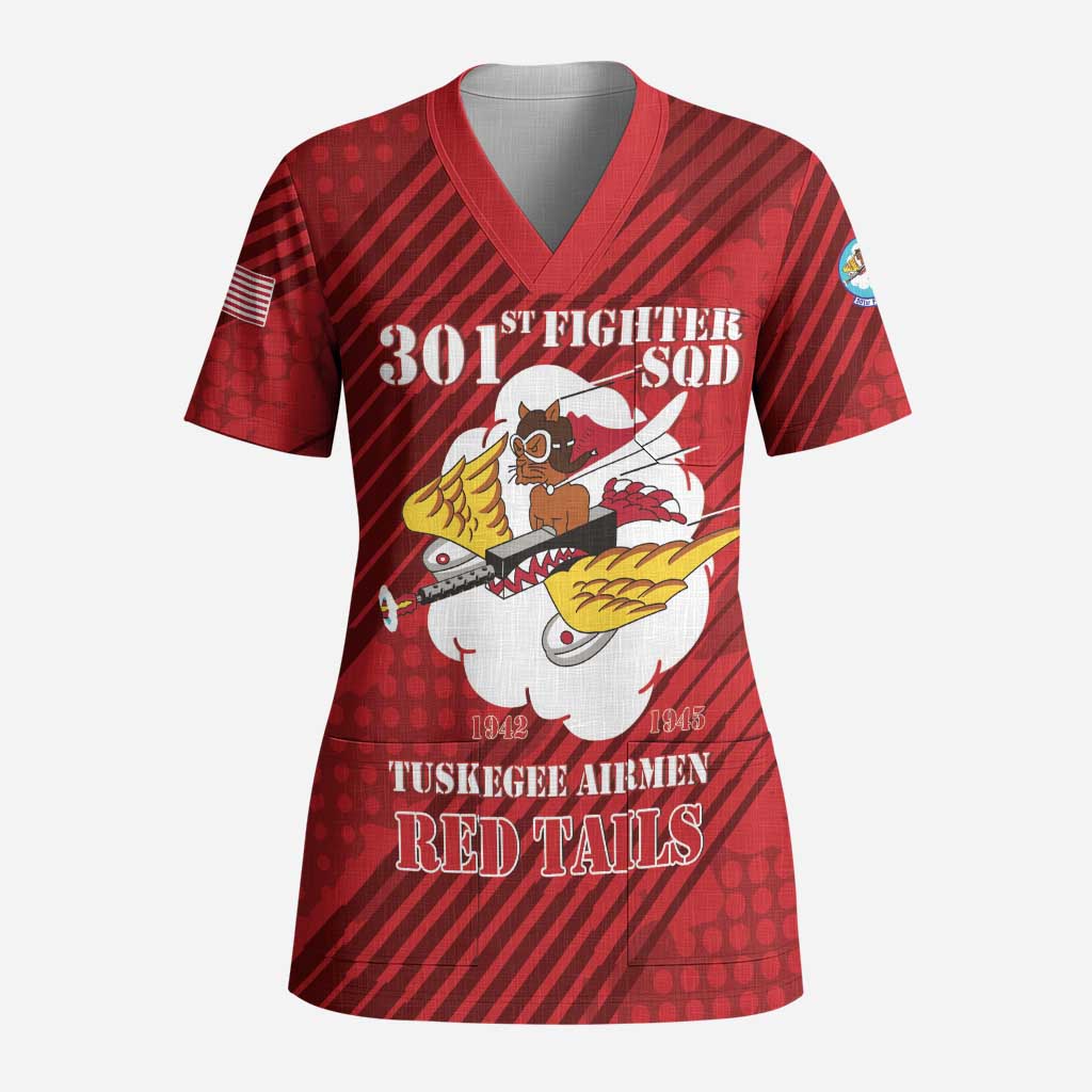 Personalized Tuskegee Airmen Red Tails Scrub Top 301st Fighter Squadron - Red - Wonder Print Shop