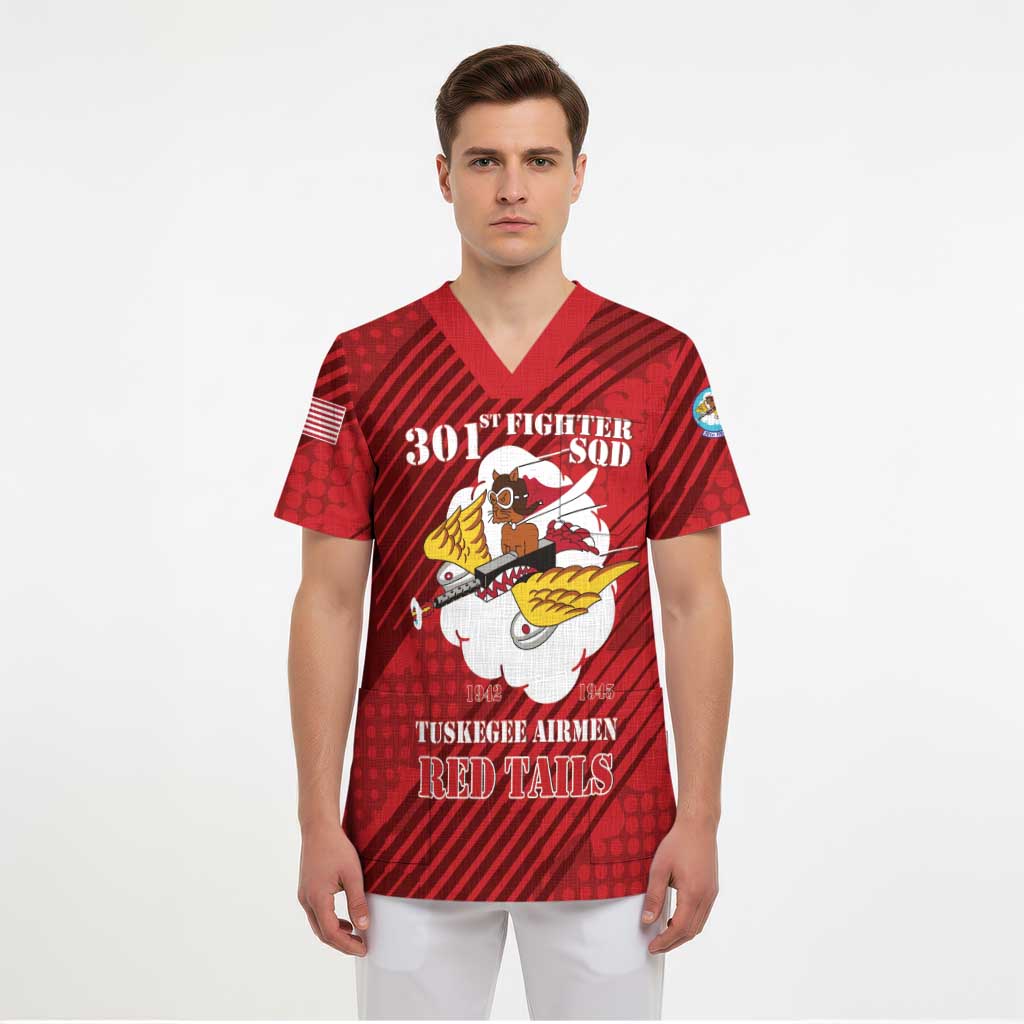 Personalized Tuskegee Airmen Red Tails Scrub Top 301st Fighter Squadron - Red - Wonder Print Shop
