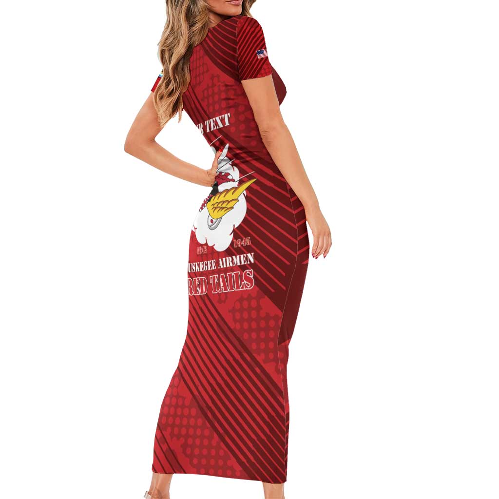 Personalized Tuskegee Airmen Red Tails Short Sleeve Bodycon Dress 301st Fighter Squadron - Red - Wonder Print Shop
