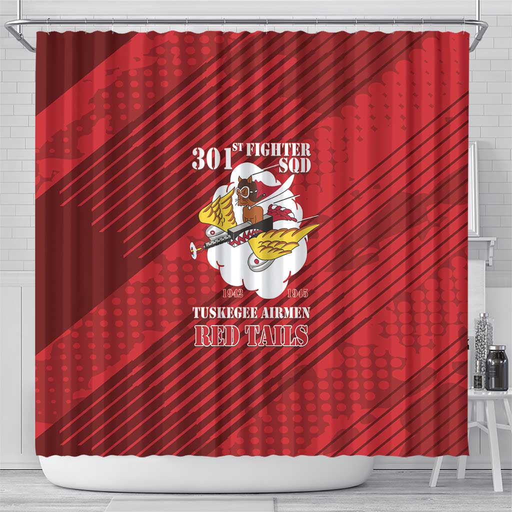Tuskegee Airmen Red Tails Shower Curtain 301st Fighter Squadron - Red - Wonder Print Shop