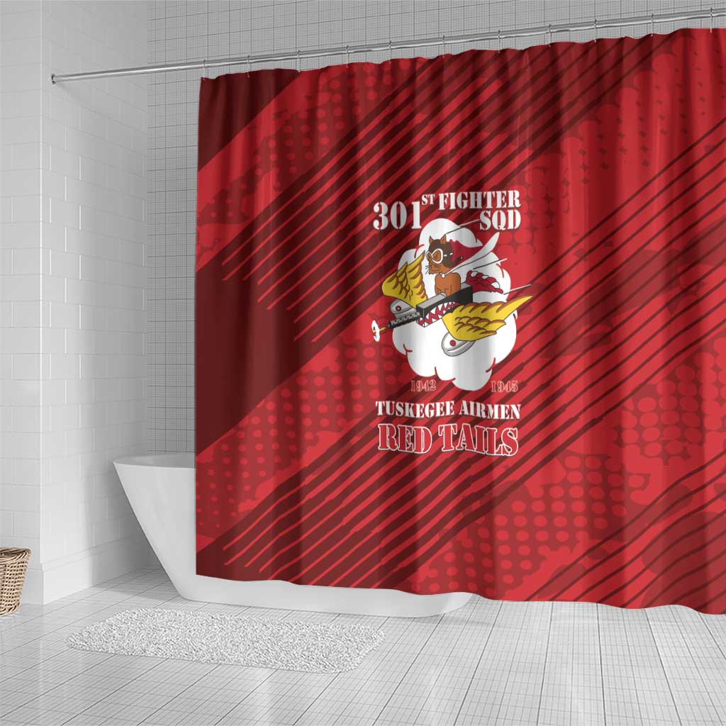 Tuskegee Airmen Red Tails Shower Curtain 301st Fighter Squadron - Red - Wonder Print Shop