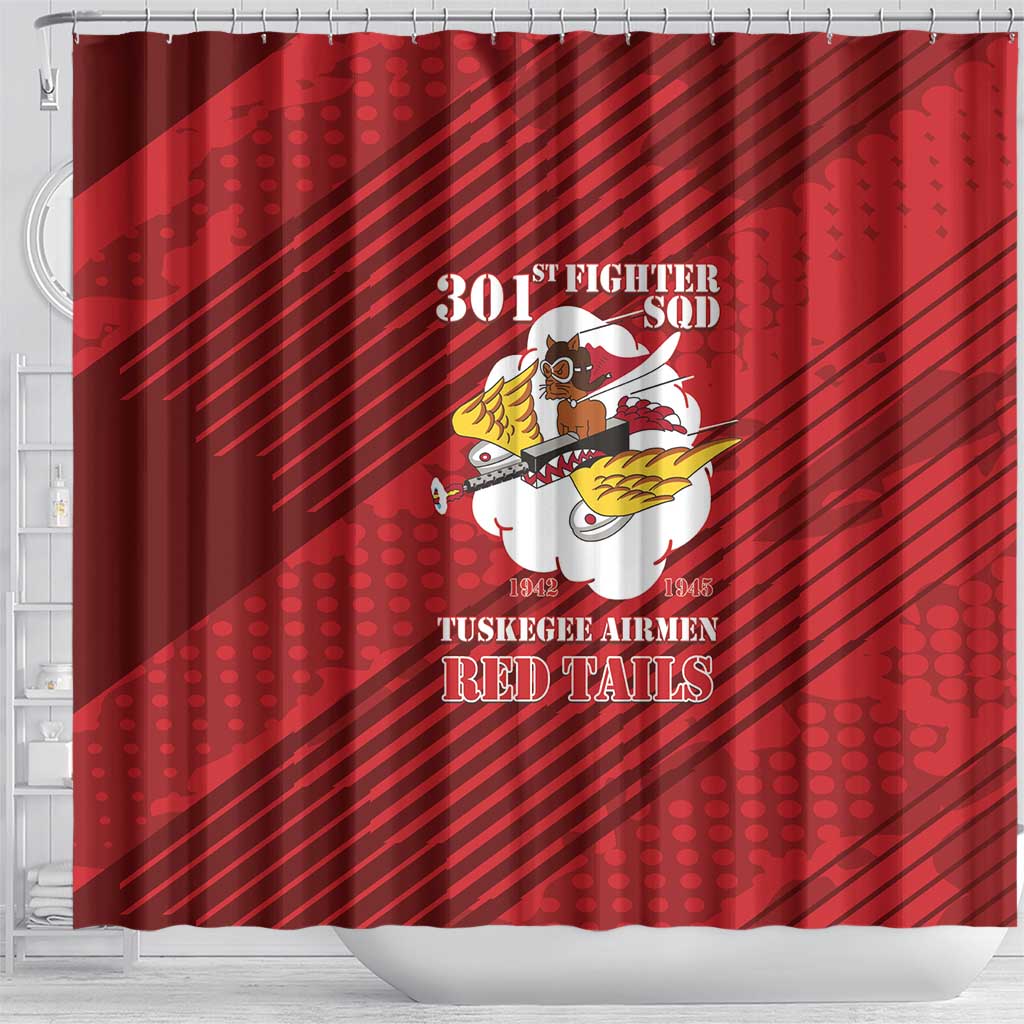 Tuskegee Airmen Red Tails Shower Curtain 301st Fighter Squadron - Red - Wonder Print Shop