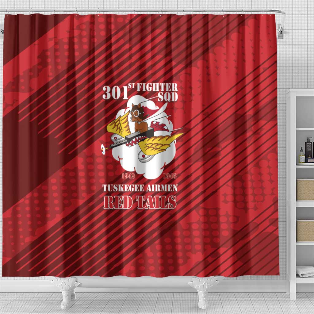 Tuskegee Airmen Red Tails Shower Curtain 301st Fighter Squadron - Red - Wonder Print Shop