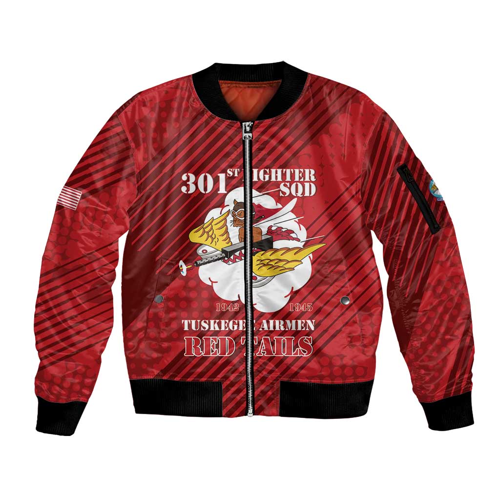 Personalized Tuskegee Airmen Red Tails Sleeve Zip Bomber Jacket 301st Fighter Squadron - Red - Wonder Print Shop