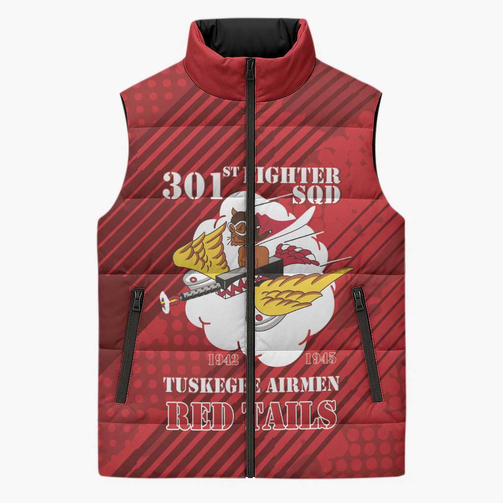 Personalized Tuskegee Airmen Red Tails Sleeveless Puffer Jacket 301st Fighter Squadron - Red - Wonder Print Shop