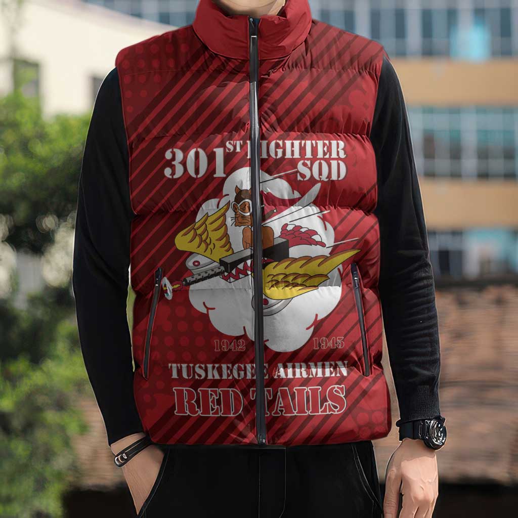 Personalized Tuskegee Airmen Red Tails Sleeveless Puffer Jacket 301st Fighter Squadron - Red - Wonder Print Shop