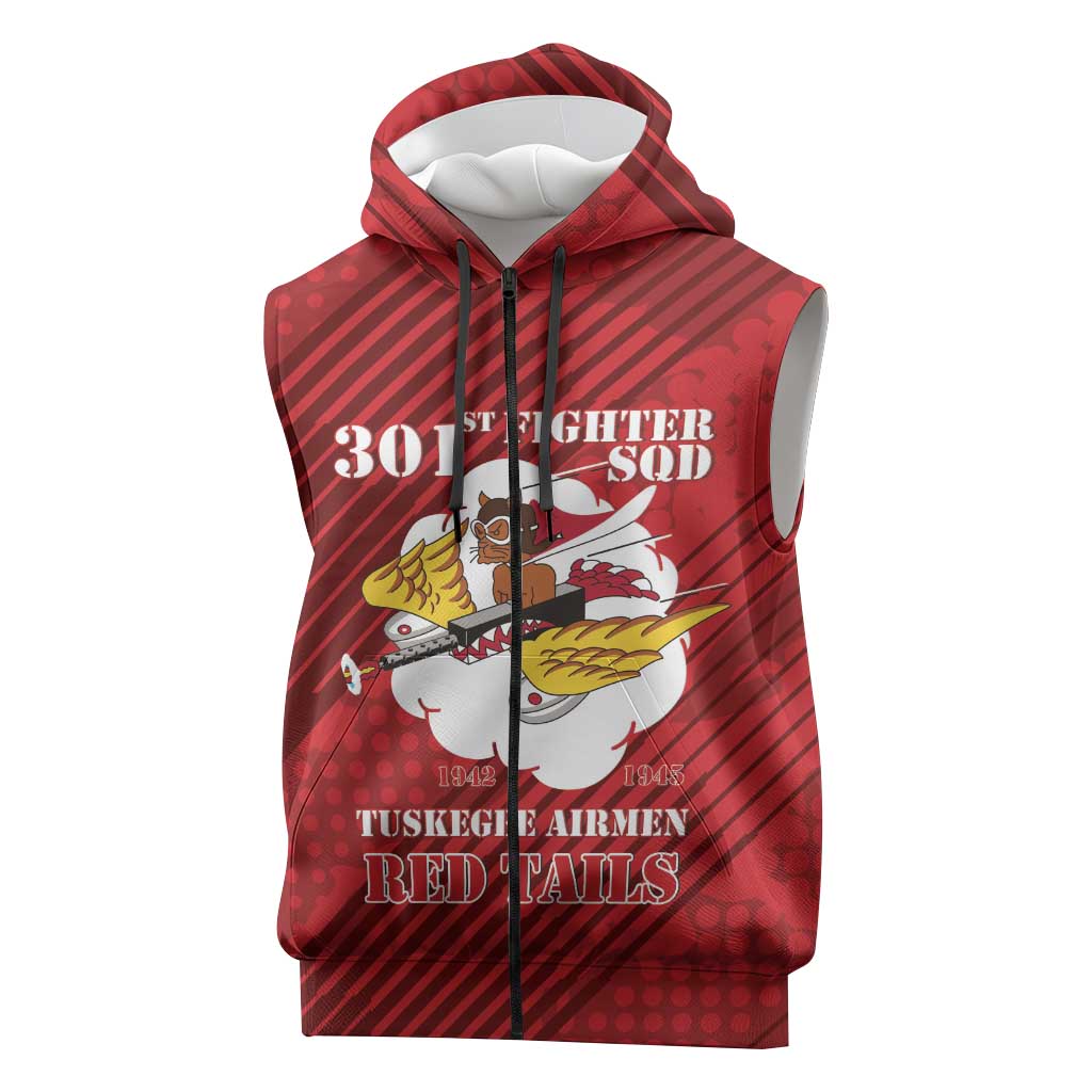 Personalized Tuskegee Airmen Red Tails Sleeveless Zip Hoodie 301st Fighter Squadron - Red - Wonder Print Shop