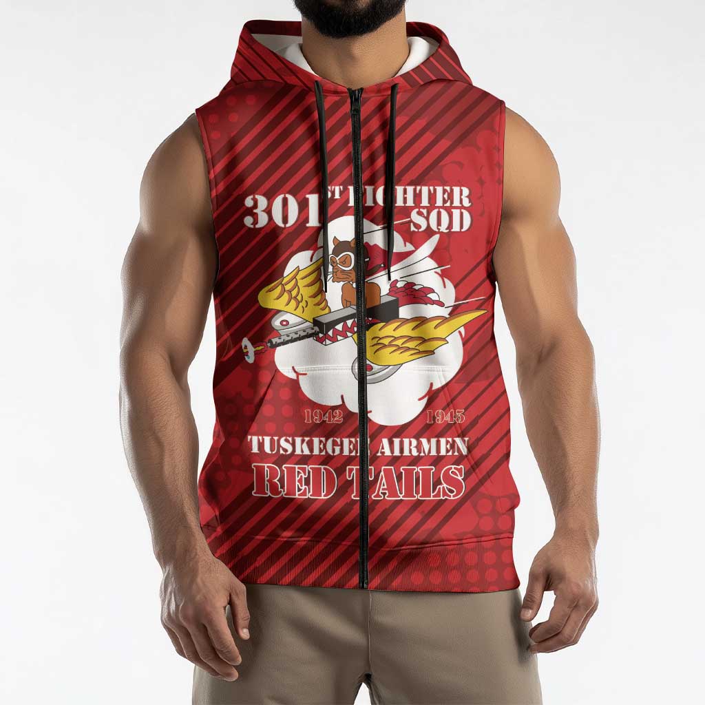 Personalized Tuskegee Airmen Red Tails Sleeveless Zip Hoodie 301st Fighter Squadron - Red - Wonder Print Shop