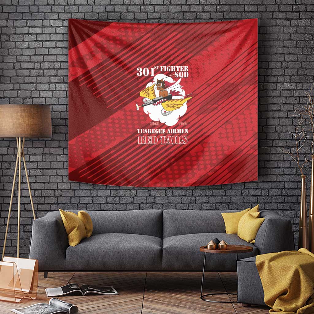 Tuskegee Airmen Red Tails Tapestry 301st Fighter Squadron - Red - Wonder Print Shop