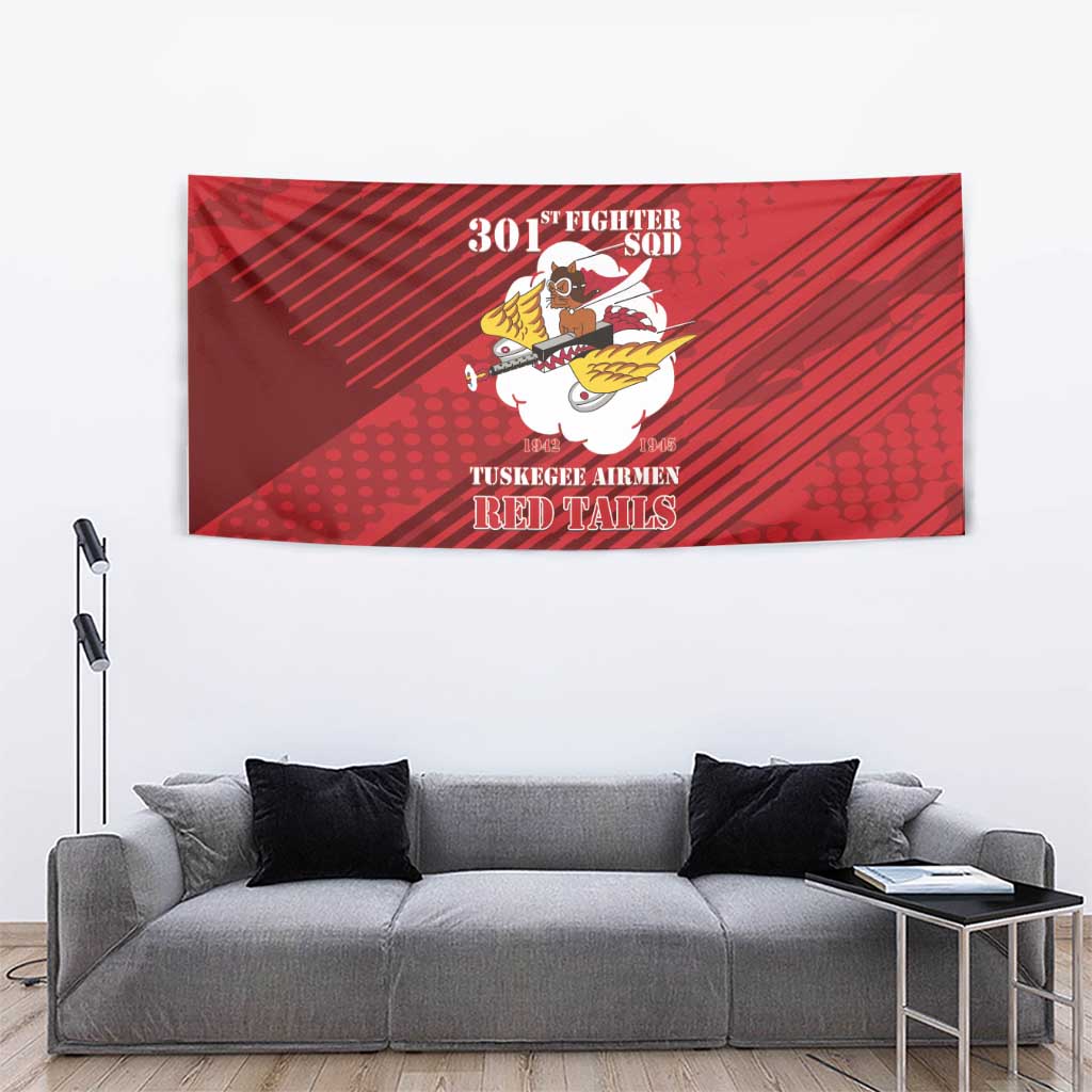 Tuskegee Airmen Red Tails Tapestry 301st Fighter Squadron - Red - Wonder Print Shop