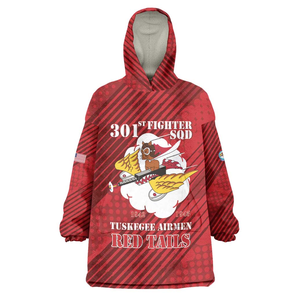 Personalized Tuskegee Airmen Red Tails Wearable Blanket Hoodie 301st Fighter Squadron - Red - Wonder Print Shop