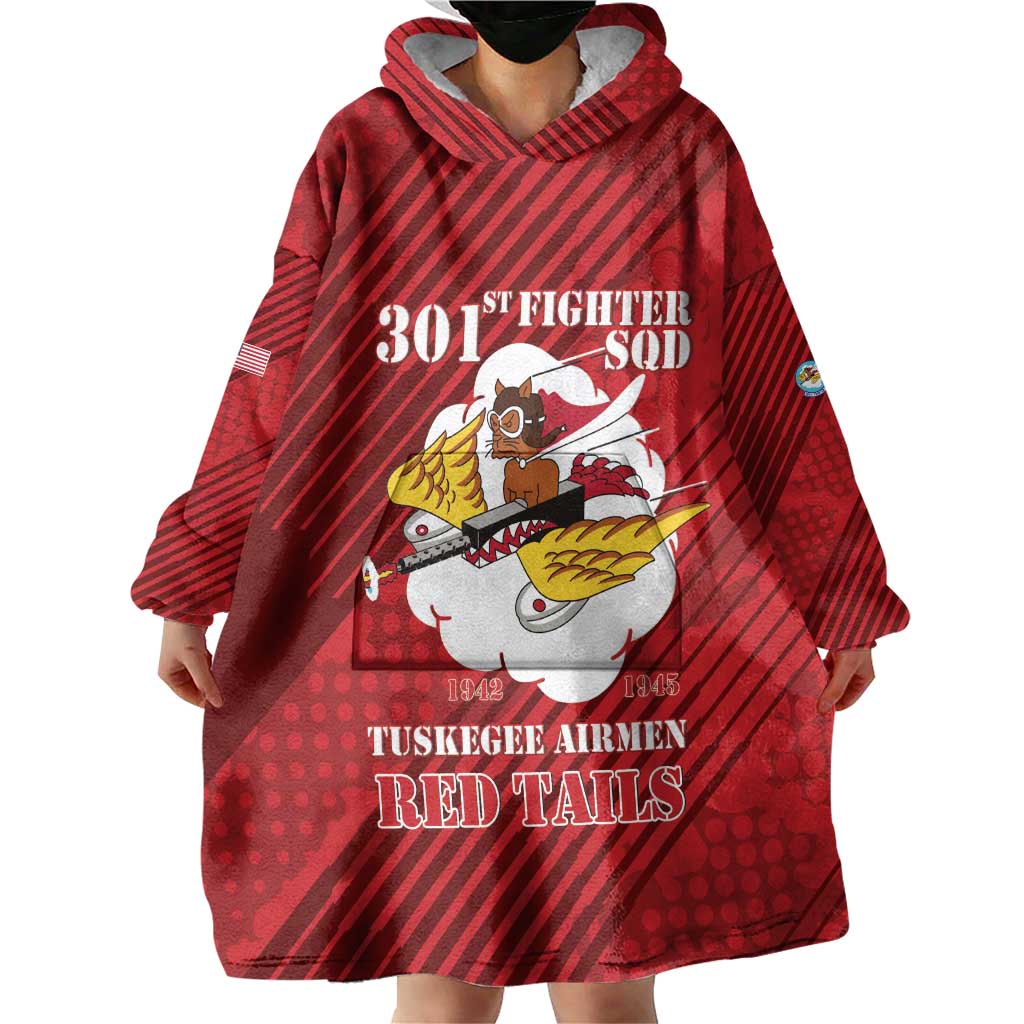 Personalized Tuskegee Airmen Red Tails Wearable Blanket Hoodie 301st Fighter Squadron - Red - Wonder Print Shop