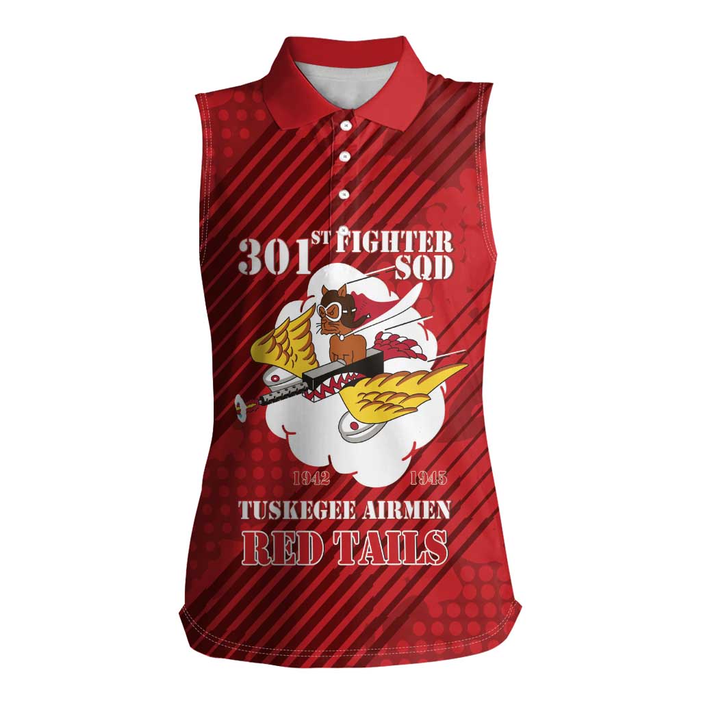 Personalized Tuskegee Airmen Red Tails Women Sleeveless Polo Shirt 301st Fighter Squadron - Red - Wonder Print Shop