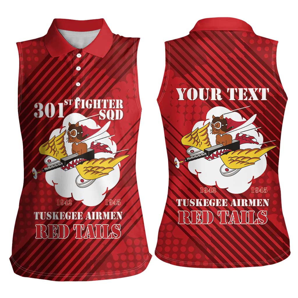 Personalized Tuskegee Airmen Red Tails Women Sleeveless Polo Shirt 301st Fighter Squadron - Red - Wonder Print Shop