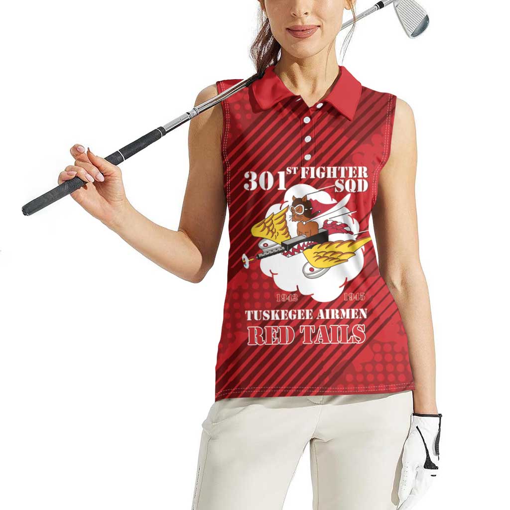 Personalized Tuskegee Airmen Red Tails Women Sleeveless Polo Shirt 301st Fighter Squadron - Red - Wonder Print Shop