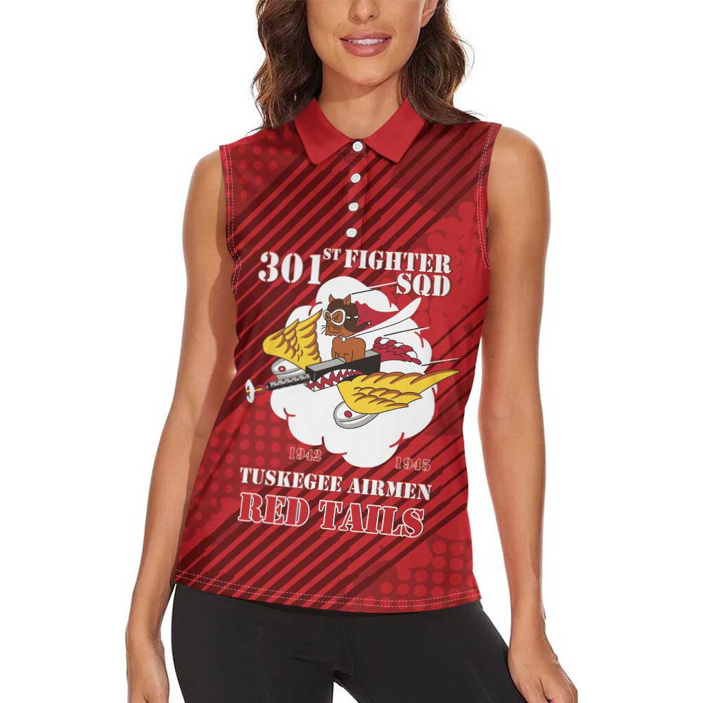 Personalized Tuskegee Airmen Red Tails Women Sleeveless Polo Shirt 301st Fighter Squadron - Red - Wonder Print Shop