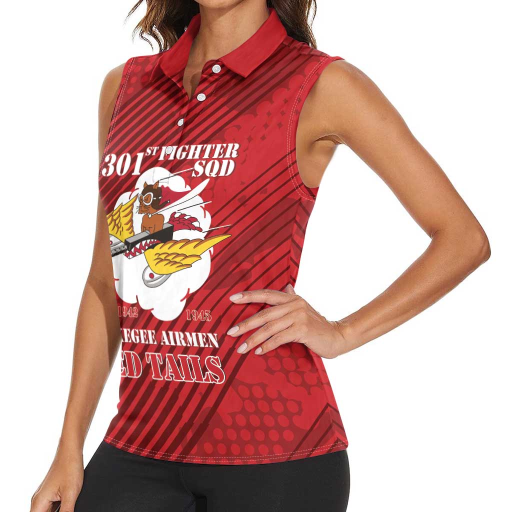 Personalized Tuskegee Airmen Red Tails Women Sleeveless Polo Shirt 301st Fighter Squadron - Red - Wonder Print Shop